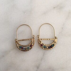 Anthropologie Gold Hoop Earrings with Multicolor Accents